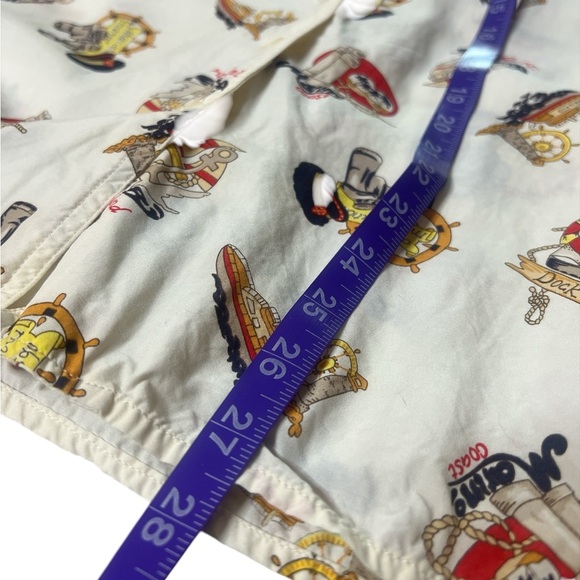 LIZ CLAIBORNE Elizabeth Nautical Novelty Print Beachy 90s Vintage Collard Blouse - Picture 7 of 10